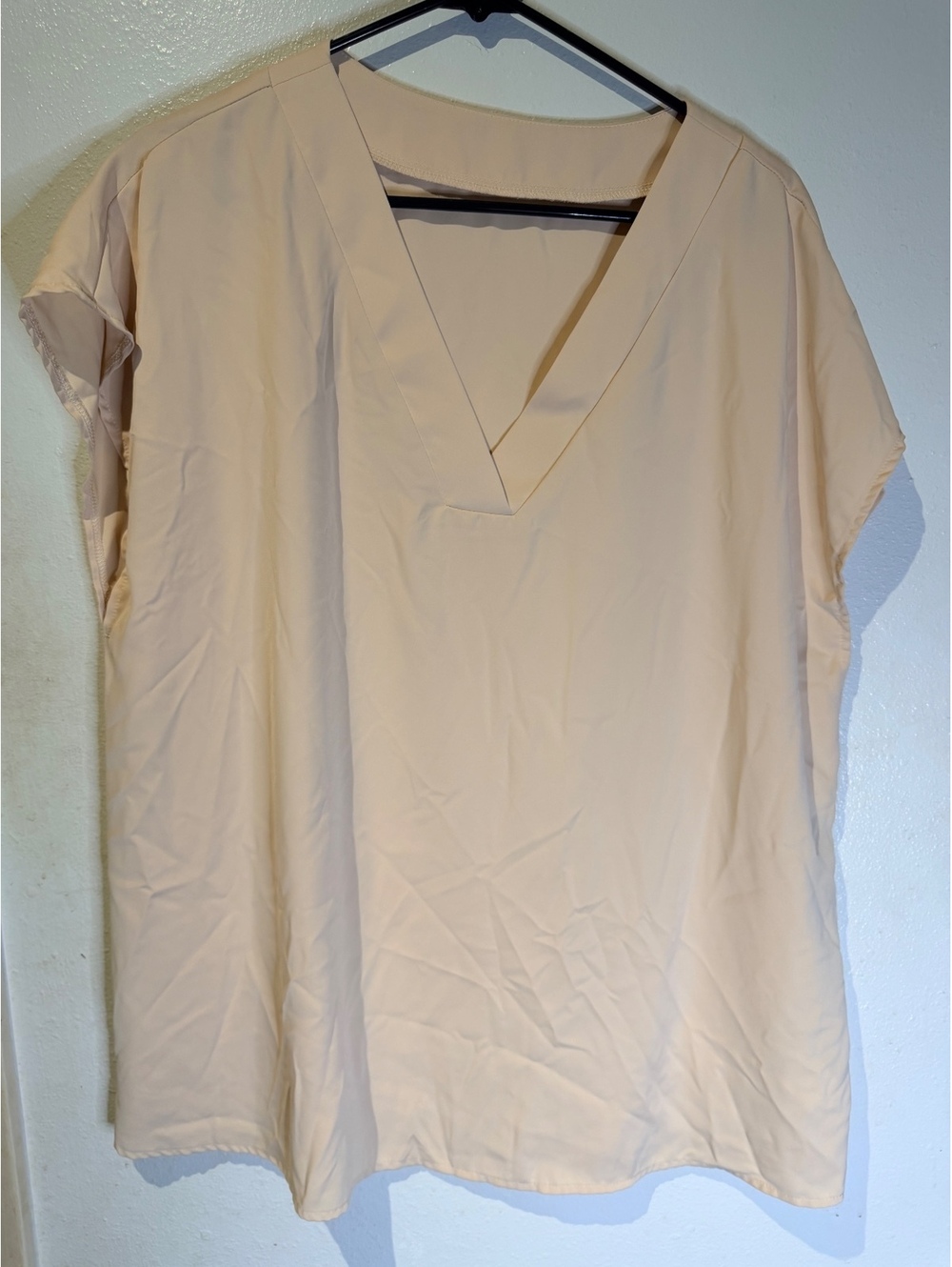 XXL Apricot V-Neck Short Sleeve Blouse, 100% Polyester